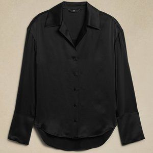 NWT Banana Republic BLACK BLISS SILK RESORT SHIRT size XXS